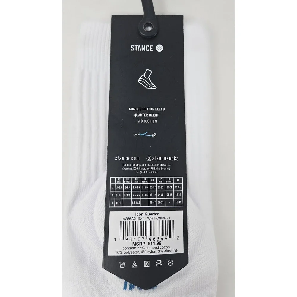 Stance Icon Cotton Quarter Socks White Men's SM (3-5.5) 1 Pair MISLABELED, NEW